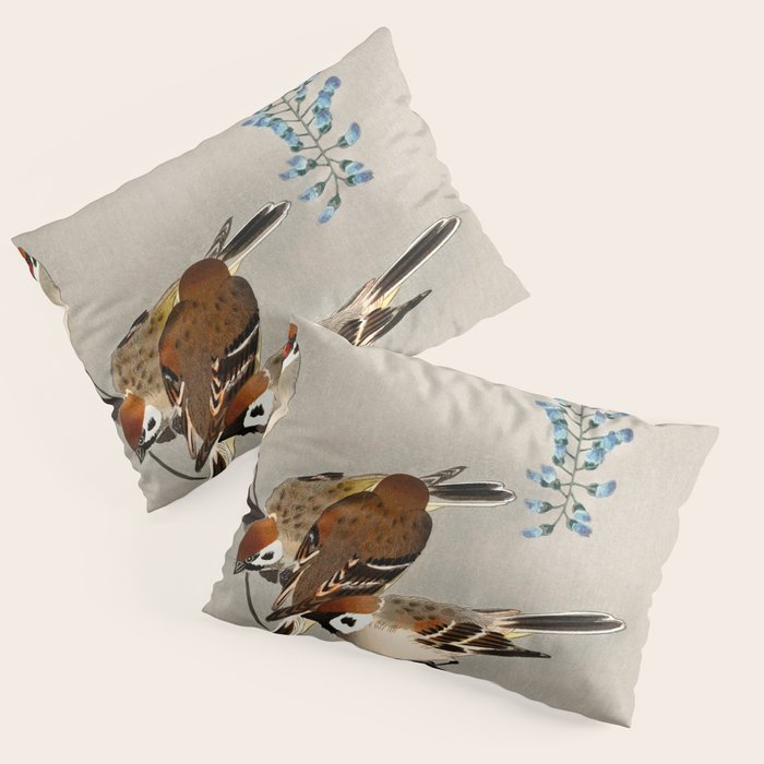 Sparrows and wisteria flower - Vintage Japanese Woodblock Print Art Pillow Sham Gallery Image 1