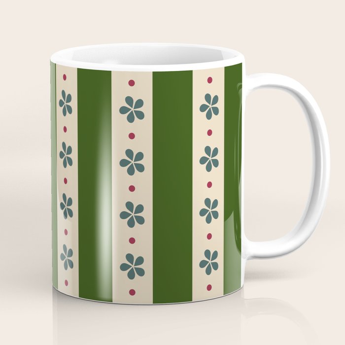 Green And Cream Stripes And Flowers Coffee Mug Gallery Image 1