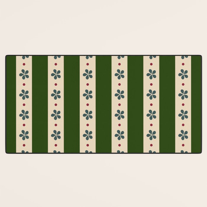 Green And Cream Stripes And Flowers Desk Mat Gallery Image 3