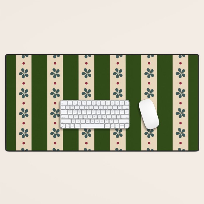 Green And Cream Stripes And Flowers Desk Mat Gallery Image 1