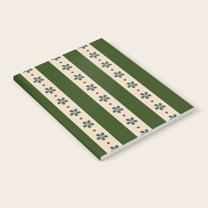 Green And Cream Stripes And Flowers Notebook Gallery Image 1