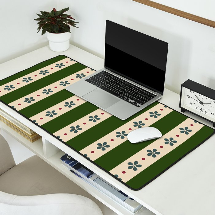 Green And Cream Stripes And Flowers Desk Mat Gallery Image 2