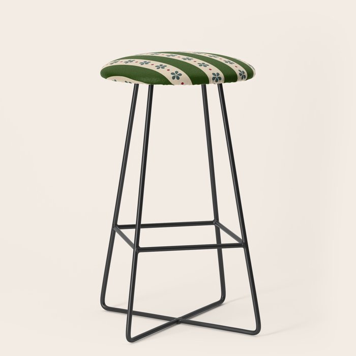 Green And Cream Stripes And Flowers Stool Gallery Image 1
