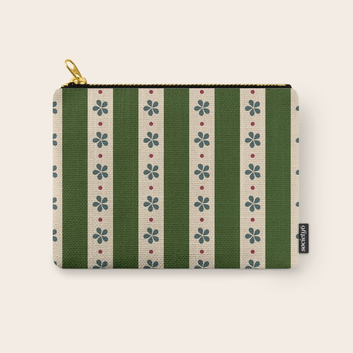 Green And Cream Stripes And Flowers Carry All Pouch Gallery Image 1