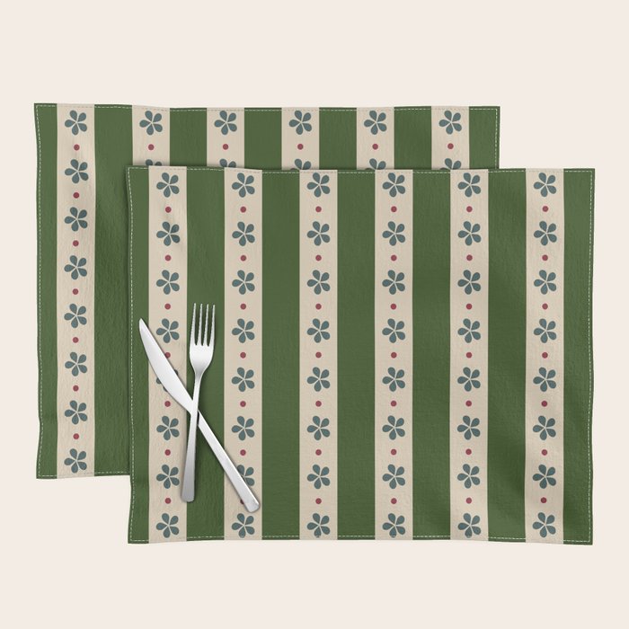 Green And Cream Stripes And Flowers Placemat Gallery Image 1