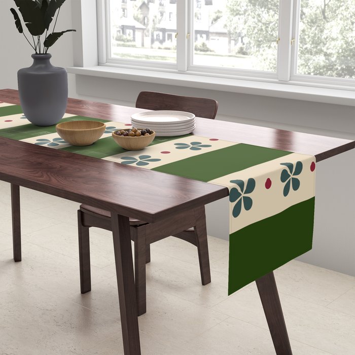 Green And Cream Stripes And Flowers Table Runner Gallery Image 2