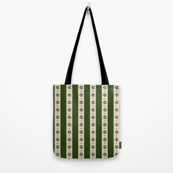 Green And Cream Stripes And Flowers Tote Bag Gallery Image 2