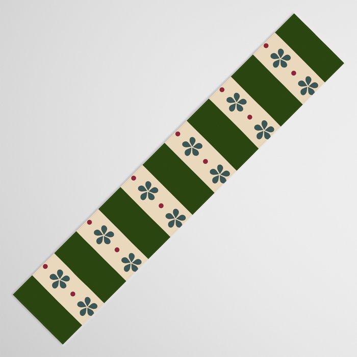 Green And Cream Stripes And Flowers Table Runner Gallery Image 3