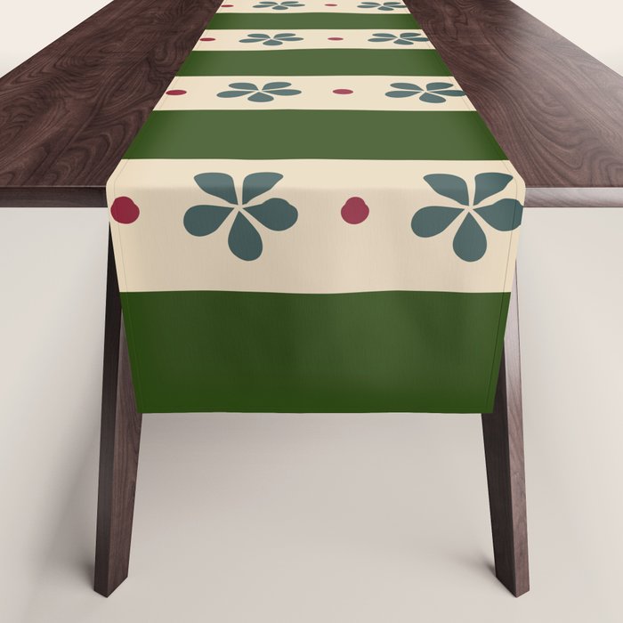 Green And Cream Stripes And Flowers Table Runner Gallery Image 1