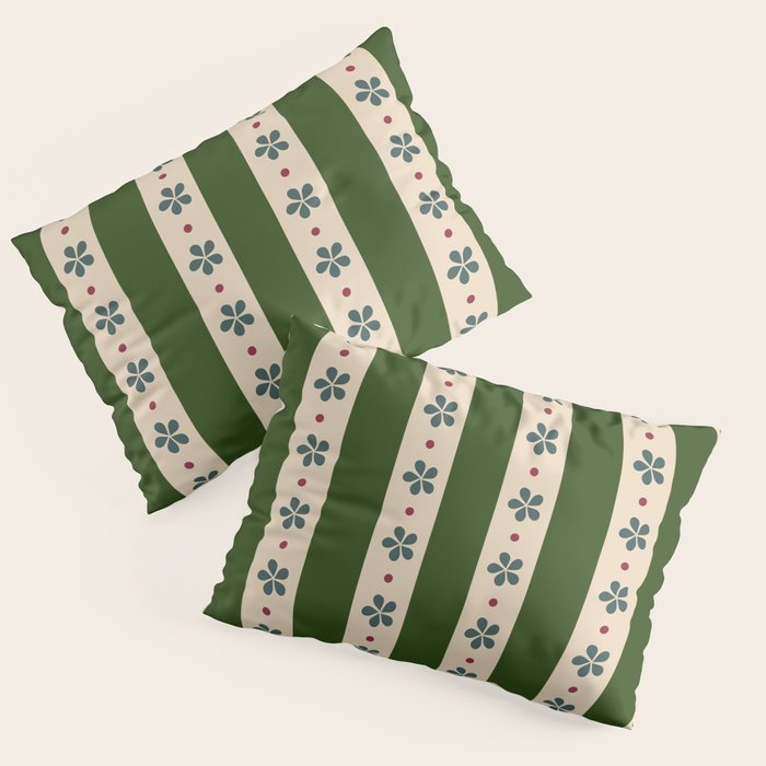 Green And Cream Stripes And Flowers Pillow Sham Gallery Image 1
