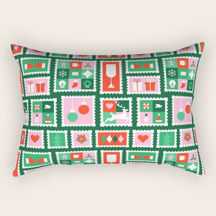 Christmas postage stamp pattern Rectangular Pillow Gallery Image 1