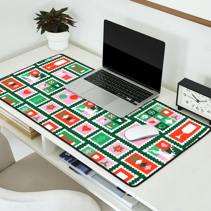 Christmas postage stamp pattern Desk Mat Gallery Image 2
