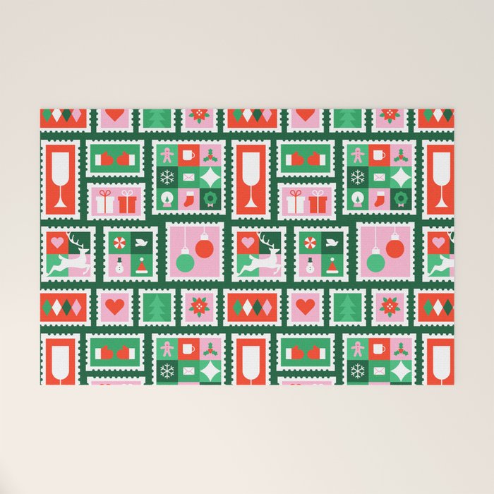 Christmas postage stamp pattern Welcome Mat Gallery Image 1