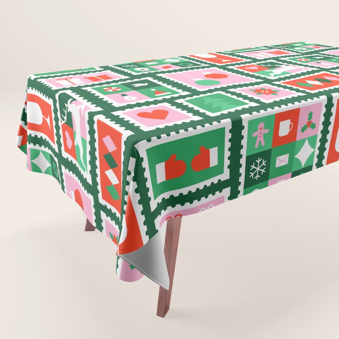 Christmas postage stamp pattern Tablecloth Gallery Image 1
