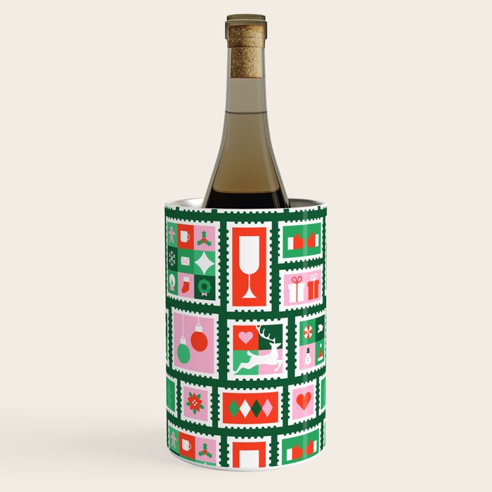 Christmas postage stamp pattern Wine Chiller Gallery Image 1