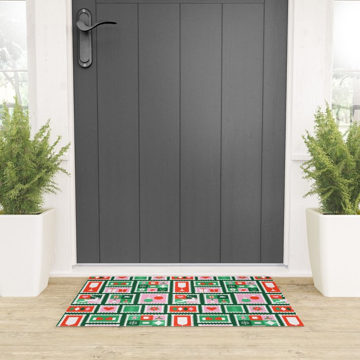 Christmas postage stamp pattern Welcome Mat Gallery Image 3