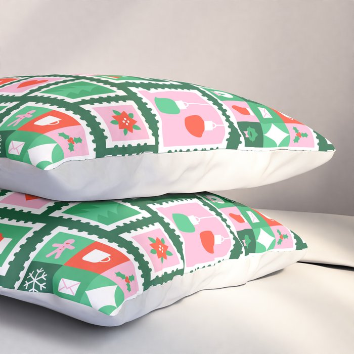 Christmas postage stamp pattern Pillow Sham Gallery Image 3