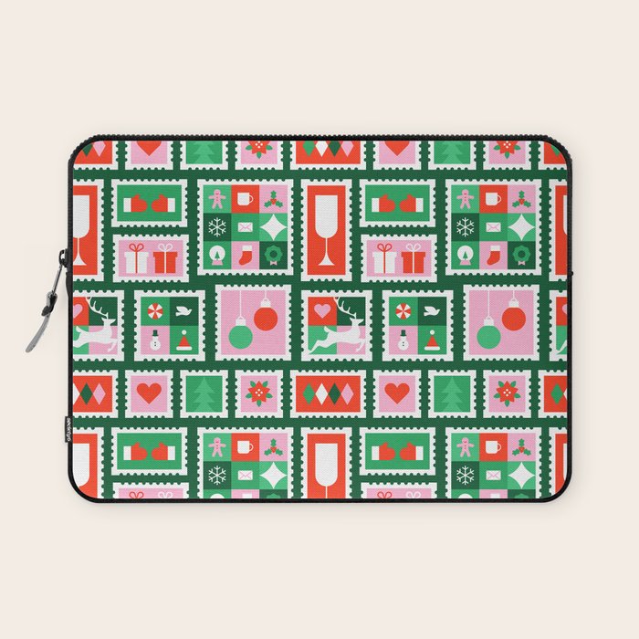 Christmas postage stamp pattern Laptop Sleeve Gallery Image 1