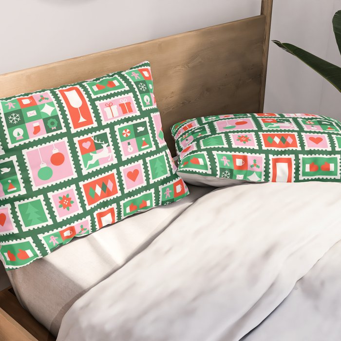 Christmas postage stamp pattern Pillow Sham Gallery Image 2