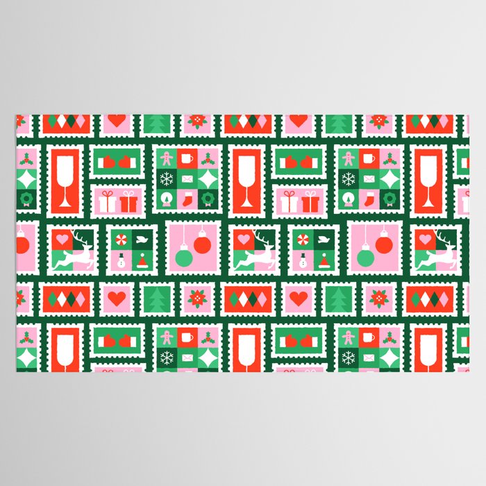 Christmas postage stamp pattern Tablecloth Gallery Image 2