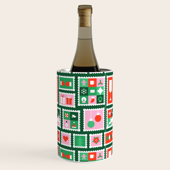 Christmas postage stamp pattern Wine Chiller Gallery Image 3