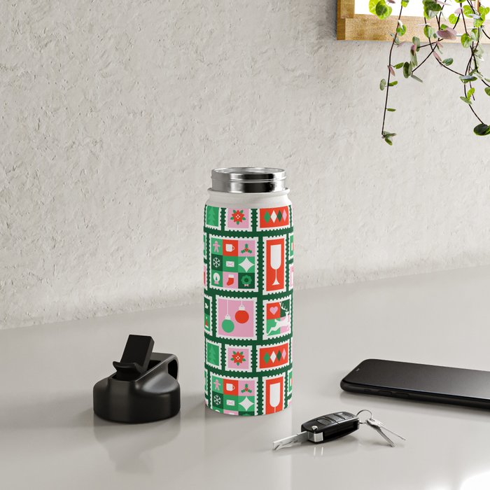 Christmas postage stamp pattern Water Bottle Gallery Image 4