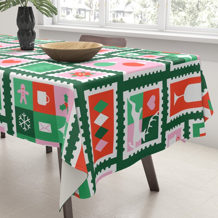 Christmas postage stamp pattern Tablecloth Gallery Image 3