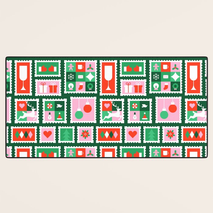 Christmas postage stamp pattern Desk Mat Gallery Image 3