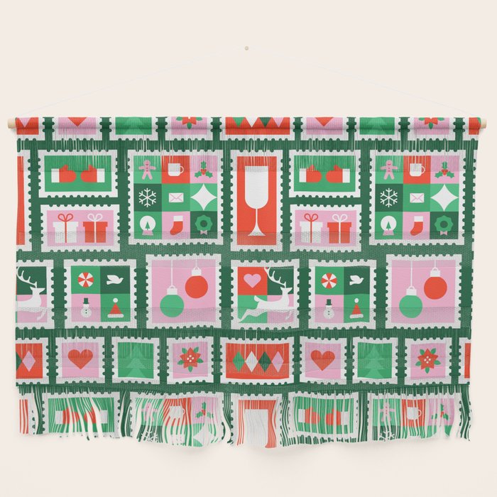 Christmas postage stamp pattern Wall Hanging Gallery Image 1