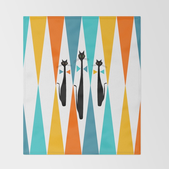 MidCentury Modern Art 10 Jester Cats Throw Blanket Gallery Image 2