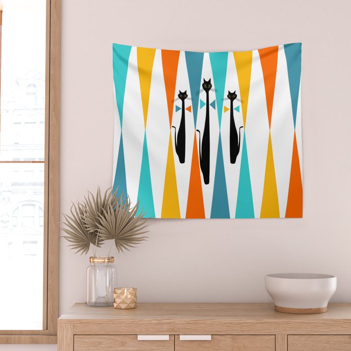 MidCentury Modern Art 10 Jester Cats Wall Tapestry Gallery Image 2