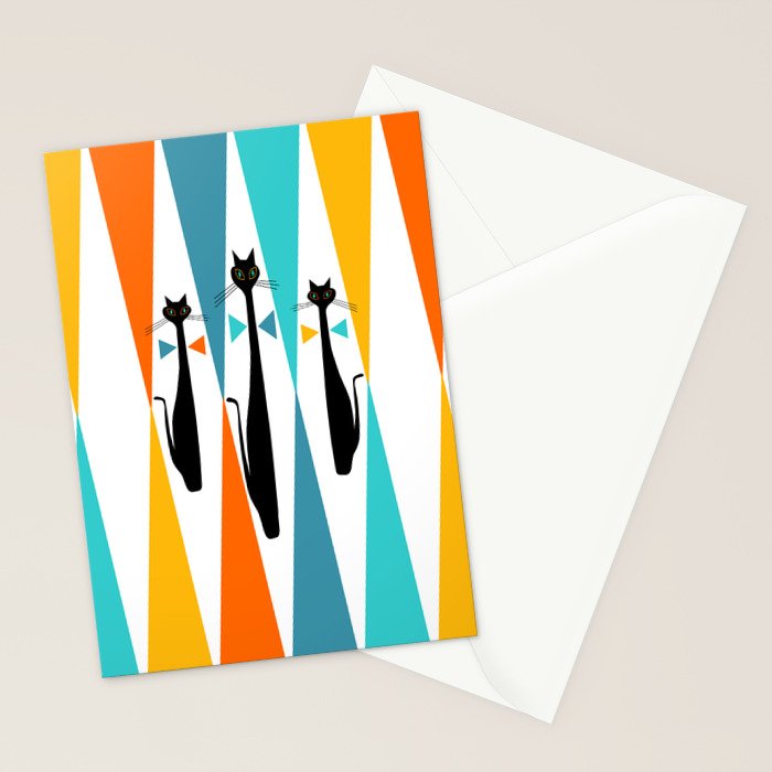 MidCentury Modern Art 10 Jester Cats Stationery Card Gallery Image 2
