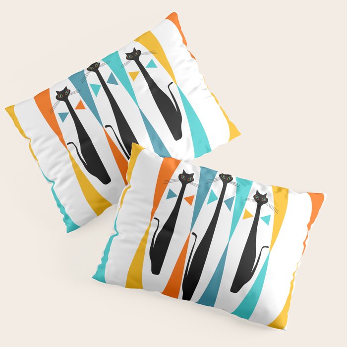 MidCentury Modern Art 10 Jester Cats Pillow Sham Gallery Image 1