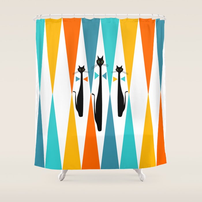 MidCentury Modern Art 10 Jester Cats Shower Curtain Gallery Image 1