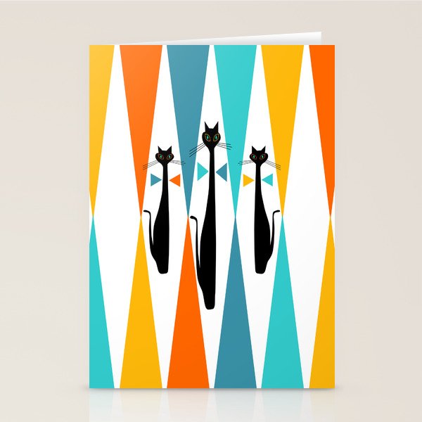 MidCentury Modern Art 10 Jester Cats Stationery Card Gallery Image 2