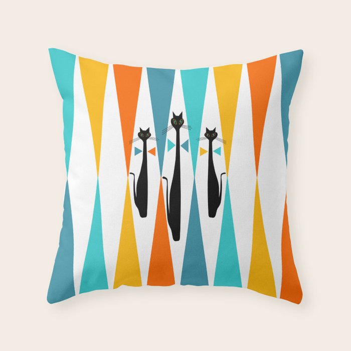 MidCentury Modern Art 10 Jester Cats Throw Pillow Gallery Image 6