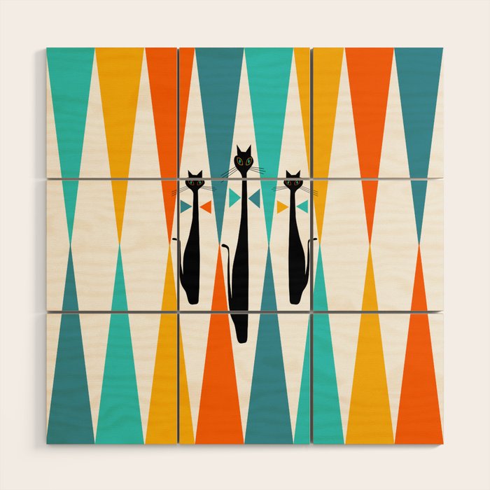 MidCentury Modern Art 10 Jester Cats Wood Wall Art Gallery Image 1