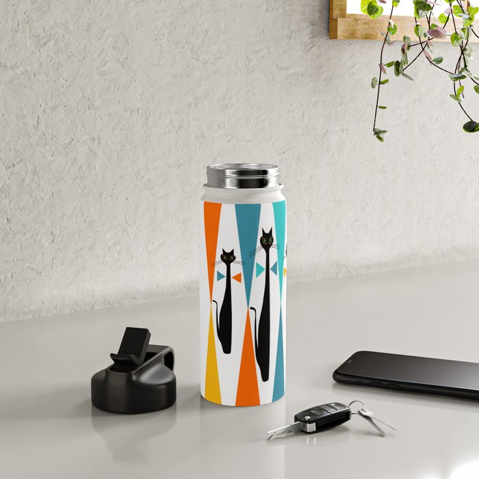 MidCentury Modern Art 10 Jester Cats Water Bottle Gallery Image 4