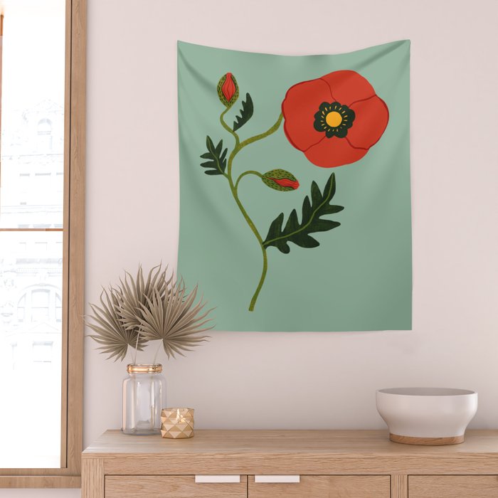 Red Poppy Wall Tapestry Gallery Image 2