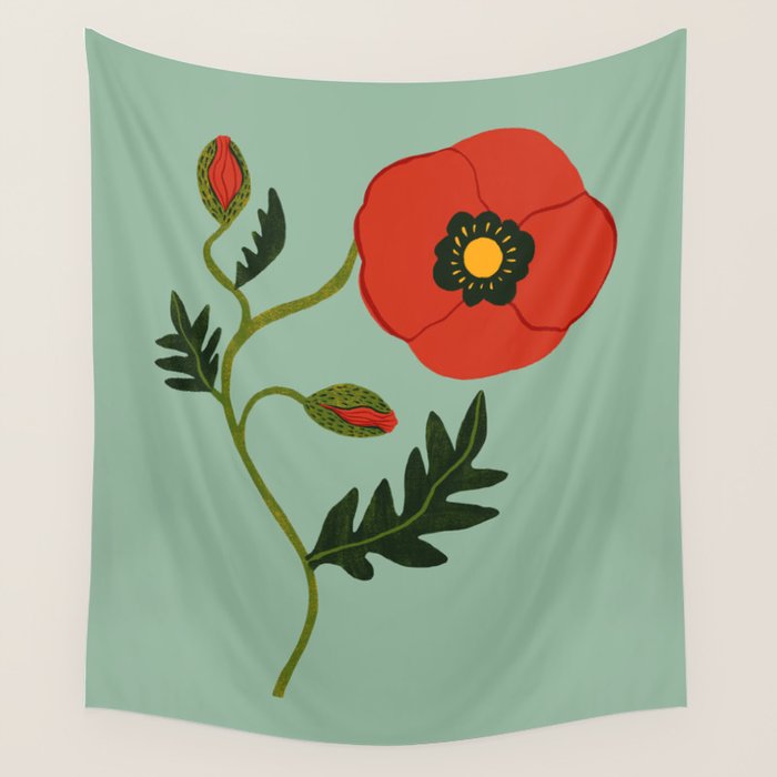 Red Poppy Wall Tapestry