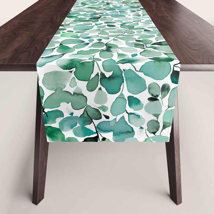 Watercolor Eucalyptus Botanical Green Leaves Table Runner Gallery Image 1
