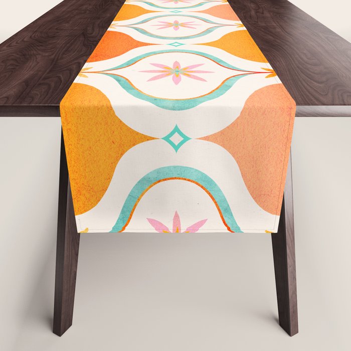 Orange Mid Century Tile Pattern Table Runner