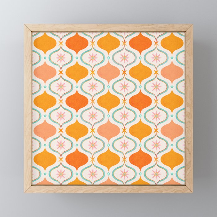 Orange Mid Century Tile Pattern Mini Art Print Gallery Image 1