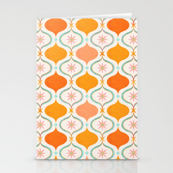 Orange Mid Century Tile Pattern Stationery Card Gallery Image 2