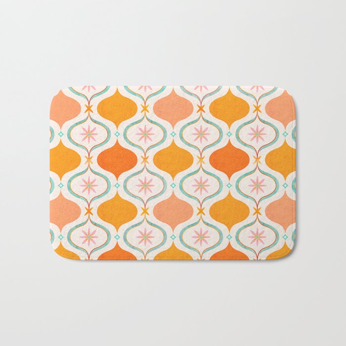 Orange Mid Century Tile Pattern Bath Mat Gallery Image 1