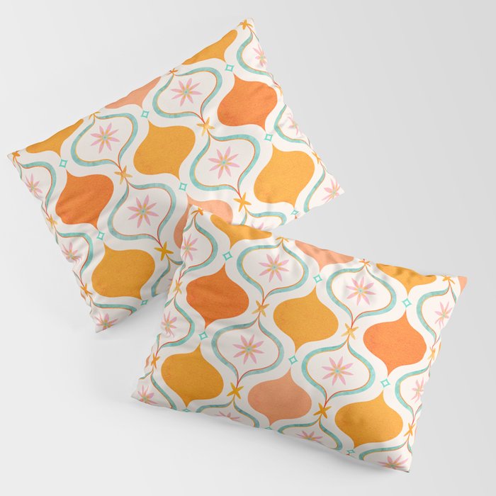 Orange Mid Century Tile Pattern Pillow Sham Gallery Image 1