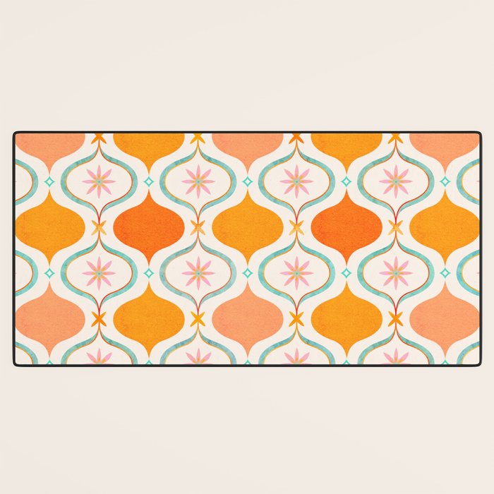Orange Mid Century Tile Pattern Desk Mat Gallery Image 3