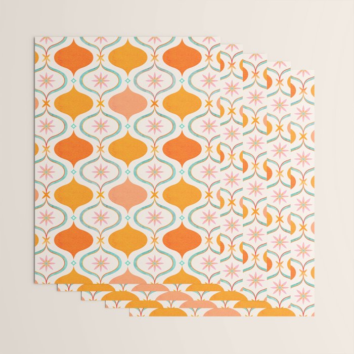 Orange Mid Century Tile Pattern Wrapping Paper Gallery Image 3