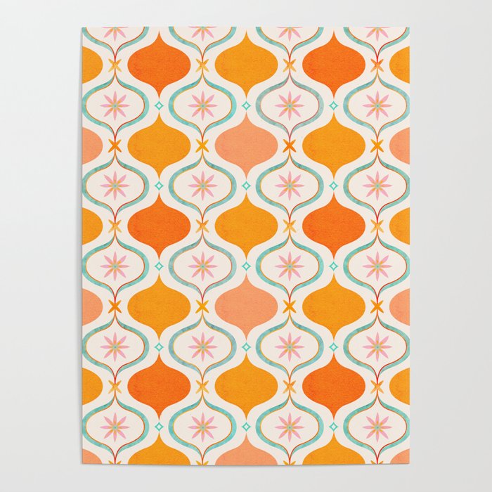 Orange Mid Century Tile Pattern Poster Gallery Image 4