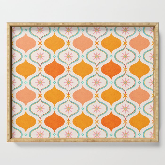 Orange Mid Century Tile Pattern Serving Tray Gallery Image 1